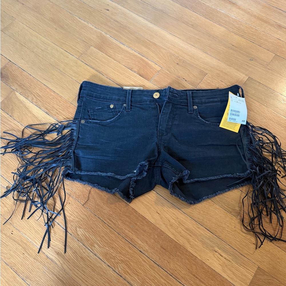 H&M Charcoal Fringe Denim Shorts